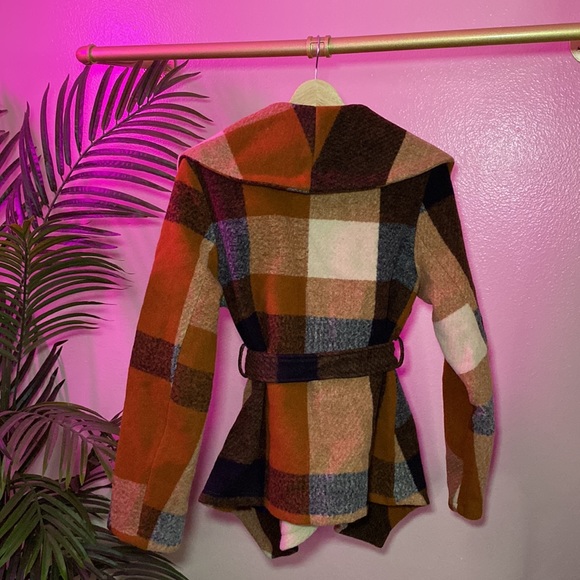 NWOT - ZAFUL - BELTED WOOL BLEND PLAID PEA COAT - Picture 15 of 16